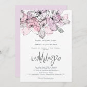 Waterverf Flowers Lila Roze Script Wedding Kaart (Voorkant / Achterkant)