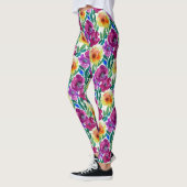 Waterverf Flowers Maroon en Geel Leggings (Links)