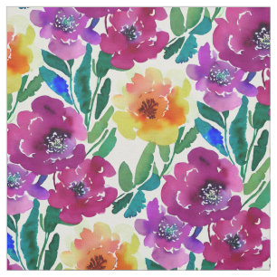 Waterverf Flowers Maroon en Geel Stof
