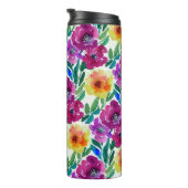 Waterverf Flowers Maroon en Geel Thermosbeker (Geroteerd rechts)