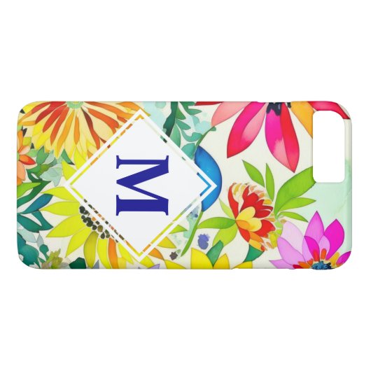 Waterverf Flowers Monogrammed Case-Mate iPhone Case (Achterkant (Horizontaal))