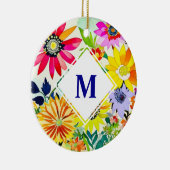 Waterverf Flowers Monogrammed Keramisch Ornament (Rechts)