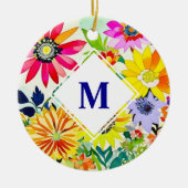 Waterverf Flowers Monogrammed Keramisch Ornament (Voorkant)