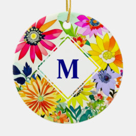Waterverf Flowers Monogrammed Keramisch Ornament