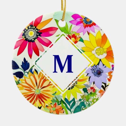 Waterverf Flowers Monogrammed Keramisch Ornament (Voorkant)