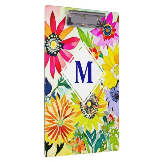 Waterverf Flowers Monogrammed Klembord (Rechts)