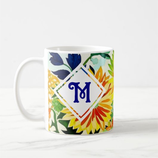 Waterverf Flowers Monogrammed Koffiemok (Links)