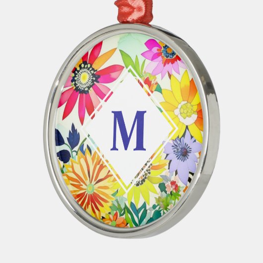 Waterverf Flowers Monogrammed Metalen Ornament (Links)