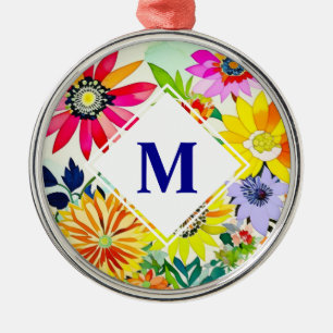 Waterverf Flowers Monogrammed Metalen Ornament