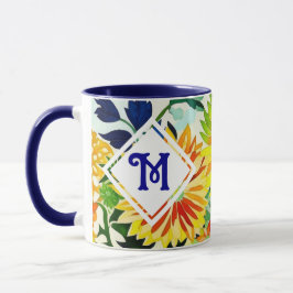 Waterverf Flowers Monogrammed Mok