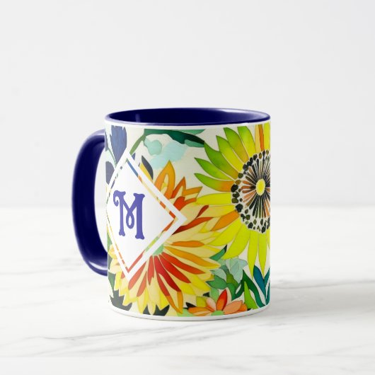 Waterverf Flowers Monogrammed Mok (Voorkant links)