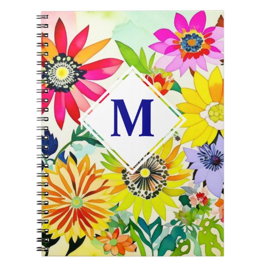 Waterverf Flowers Monogrammed Notitieboek (Voorkant)