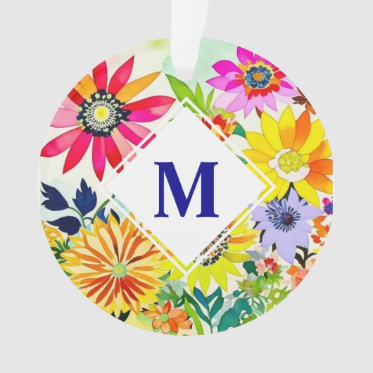 Waterverf Flowers Monogrammed Ornament (voorkant)