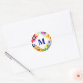 Waterverf Flowers Monogrammed Ronde Sticker (Envelop)