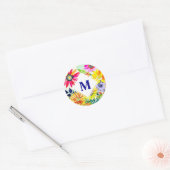 Waterverf Flowers Monogrammed Ronde Sticker (Envelop)