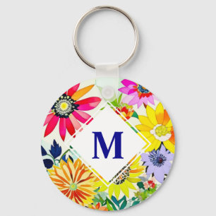 Waterverf Flowers Monogrammed Sleutelhanger