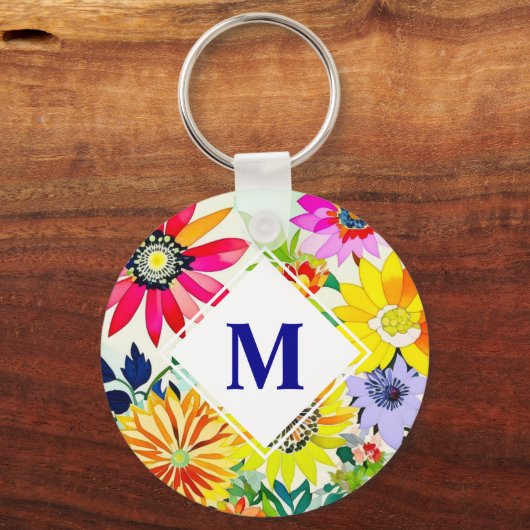 Waterverf Flowers Monogrammed Sleutelhanger (Voorkant)