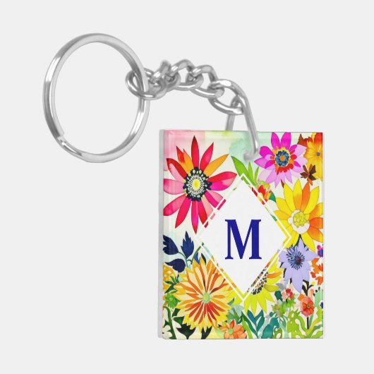 Waterverf Flowers Monogrammed Sleutelhanger (Voorkant Links)