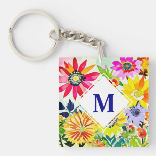 Waterverf Flowers Monogrammed Sleutelhanger