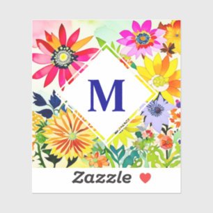 Waterverf Flowers Monogrammed Sticker