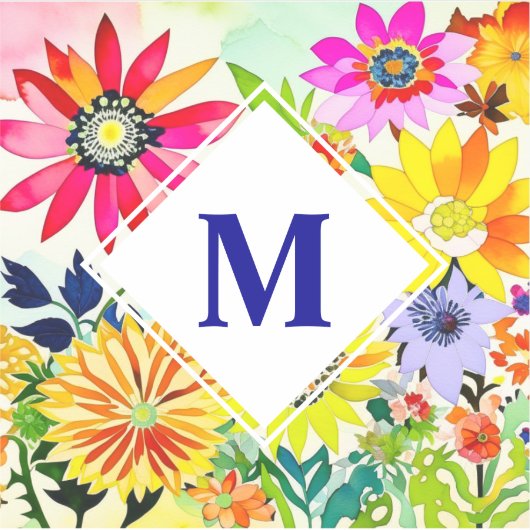 Waterverf Flowers Monogrammed Sticker (Voorkant)