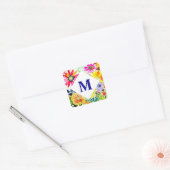 Waterverf Flowers Monogrammed Vierkante Sticker (Envelop)