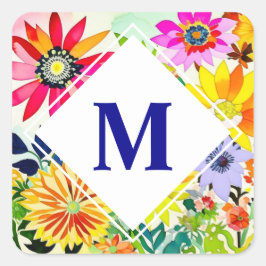 Waterverf Flowers Monogrammed Vierkante Sticker