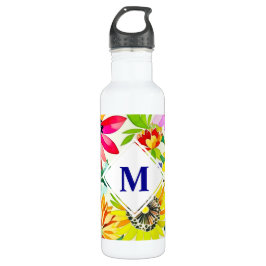 Waterverf Flowers Monogrammed Waterfles