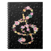 waterverf Flowers Muziek Treble Clef op zwart Notitieboek (Voorkant)