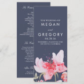 Waterverf Flowers Navy en roze bruiloft programma' Programmakaart (Voorkant / Achterkant)