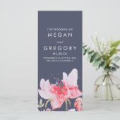 Waterverf Flowers Navy en roze bruiloft programma' Programmakaart (Staand voorkant)