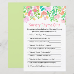 Waterverf Flowers Nursery Rhyme Quiz baby shower