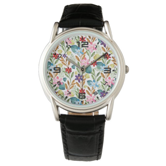 Waterverf Flowers Pattern-67666 Horloge (Voorkant)
