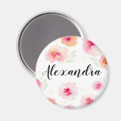 Waterverf Flowers Personalized Girls Name Magnet (Voorkant / Achterkant)