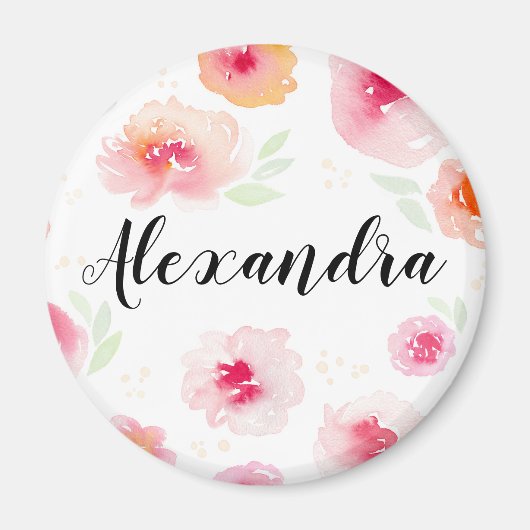 Waterverf Flowers Personalized Girls Name Magnet (Voorkant)