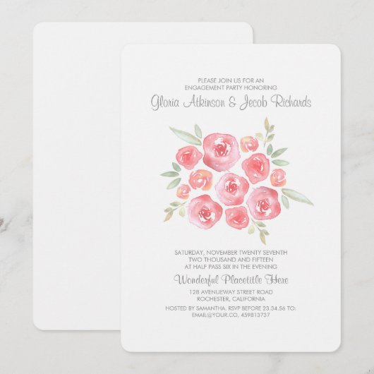 Waterverf Flowers Pink Roses verlovingsfeest Kaart (Voorkant / Achterkant)