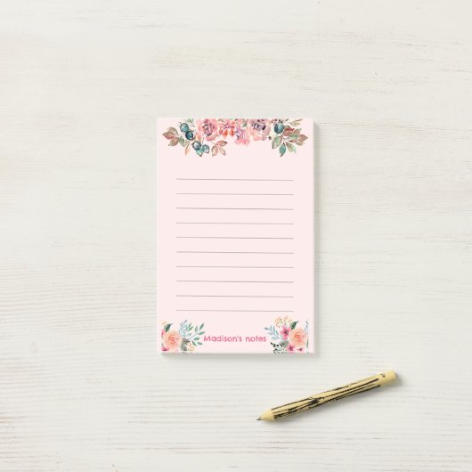 Waterverf Flowers Post-it® Notes (Op bureau)