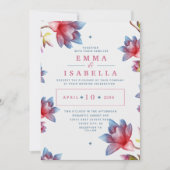 Waterverf Flowers Red and Blue Wedding Invitation Kaart (Voorkant)