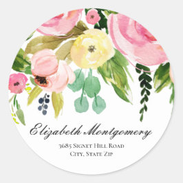 Waterverf Flowers Retouradres Classic Ronde Sticker