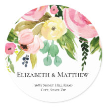 Waterverf Flowers Return Address Classic Round St