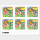 Waterverf Flowers Robin Bird Vierkante Sticker (Vel)