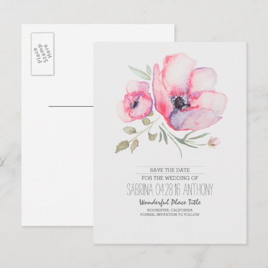 Waterverf Flowers Romantisch Save the Date Aankondigingskaart (Voorkant / Achterkant)