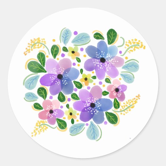 Waterverf Flowers Ronde Sticker (Voorkant)