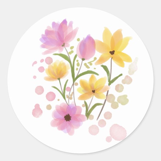 Waterverf Flowers Ronde Sticker (Voorkant)