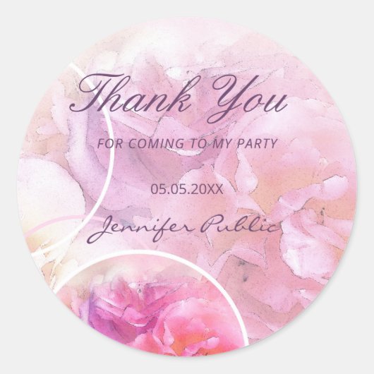 Waterverf Flowers Rozen Handschrift Dank u Ronde Sticker (Voorkant)