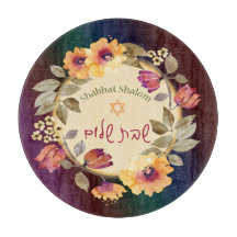 Waterverf Flowers Shabbat Shalom Glass Board