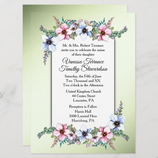 Waterverf Flowers Shine Wedding Invitation Kaart (Voorkant / Achterkant)