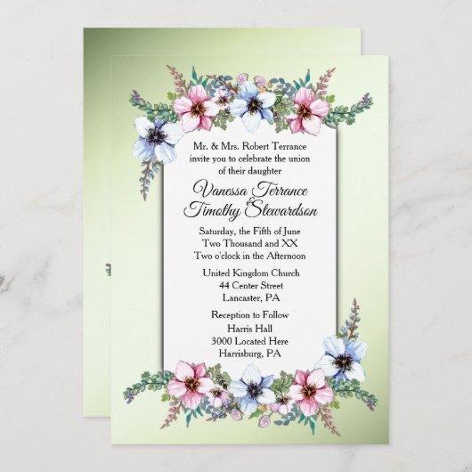 Waterverf Flowers Shine Wedding Invitation Kaart (Voorkant / Achterkant)