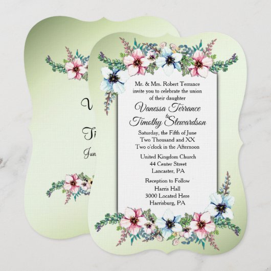 Waterverf Flowers Shine Wedding Invitation Kaart (Voorkant / Achterkant)