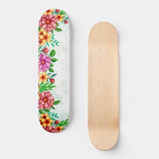 Waterverf Flowers Skateboard (Voorkant)